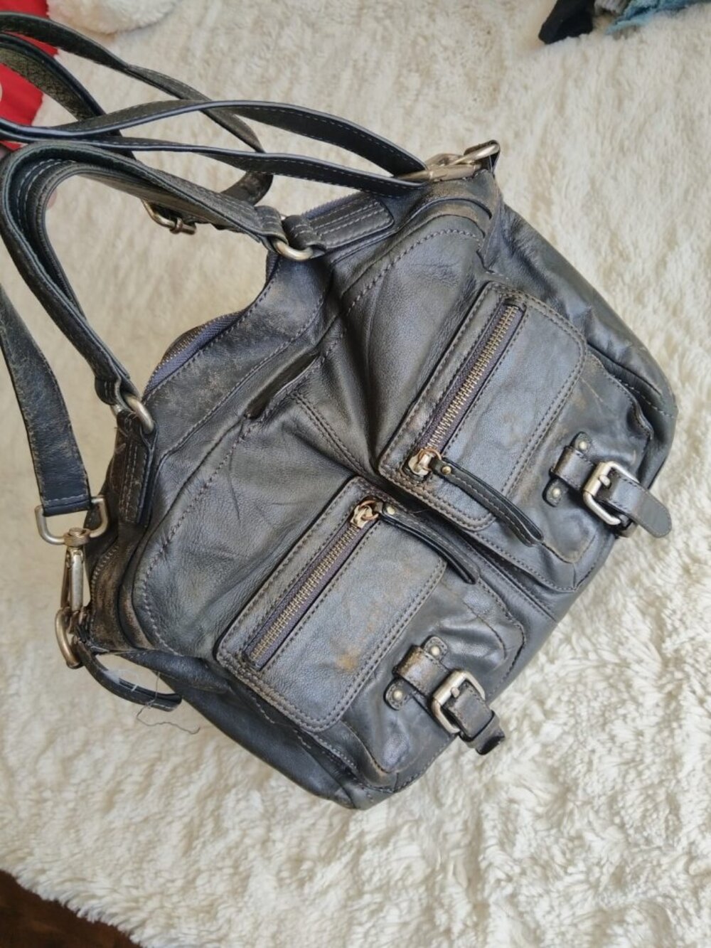 Vintage Banana Republic Italian Leather Y2K Moto Cargo Shoulder Bag Distressed